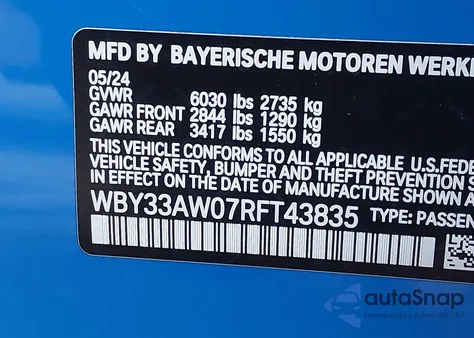 2024 BMW I4 Gran Coupe M50 z USA, uszkodzony, nr VIN WBY33AW07RFT43835